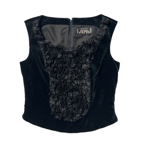 Vintage Couture Alma Velvet Lace Ruffle Top Evening Sleeveless Victorian Bib. - Picture 8 of 9